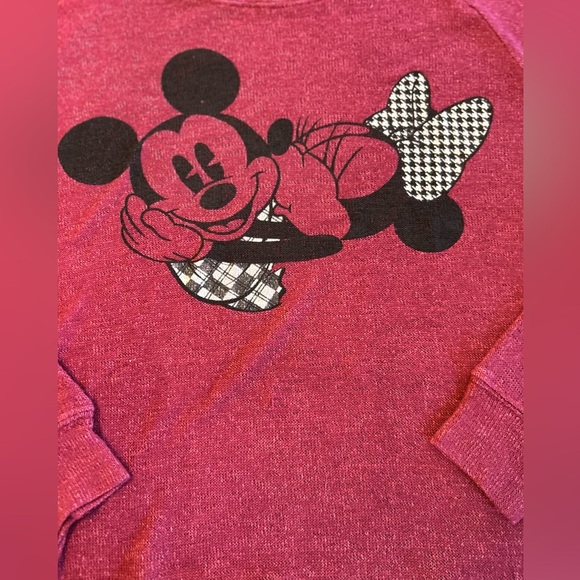 Disney Parks Mickey & Minnie Crewneck lightweight sweater Burgundy Red Sz Small. - Picture 2 of 9